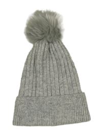 Šedá pletená žebrovaná čepice s bambulí Primark