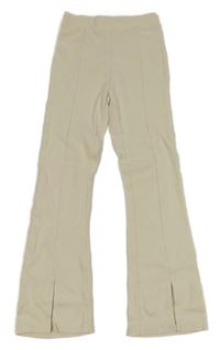 Smotanové rebrované flare nohavice s rozparky S. Oliver