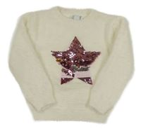 Smotanový chlpatý sveter s hvězdou z flitrů Primark