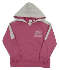 Ružovo-sivá mikina s nápisom a kapucňou L&D