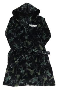 Černo-šedý chlupatý župan Fortinite s kapucí 