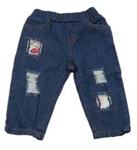 Tmavomodré teplákové rifle s vyšúchaním