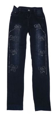 Nové - Tmavomodré legíny riflového vzhledu s kamienkami