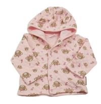 Světlerůžová prošívaná propínací mikina s medvídky a kapucí 