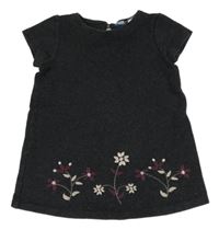 Tmavosivé teplákové šaty s kvietkami Lupilu