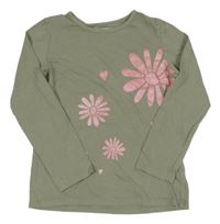 Khaki tričko s kvetmi Inextenso