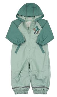 Světlezeleno-khaki nepromokavá jarní kombinéza s dinosaurem a kapucí Orsolino
