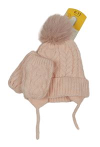 Nové - 2set - Světlerůžová pletená podšitá čepice + rukavice Primark