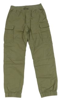 Khaki plátenné cargo cuff nohavice H&M