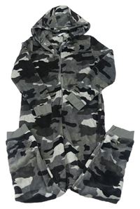 Sivo-čierna army plyšová kombinéza s kapucňou M&S