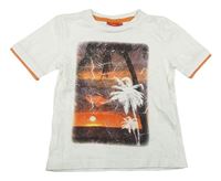 Bielo-oranžové tričko s palmami Tissaia