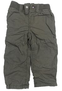Tmavokhaki rifľové podšité nohavice s úpletovým pasom Denim Co.