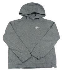 Šedá melírovaná mikina s logem a kapsou a kapucí Nike