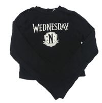 Černé žebrované crop triko s nápisem - Wednesday H&M