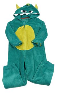 Modrozeleno-žltá plyšová kombinéza s kapucňou a ostny - príšerka M&S