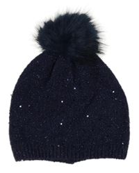 Tmavomodrá melírovaná čapica s flitrami a trblietkami a brmbolcom zn. George