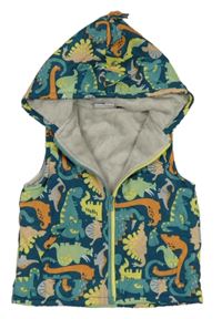 Smaragdová šušťáková zateplená vesta s dinosaurom a kapucňou s ostny mick mack