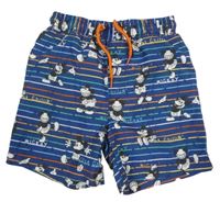 Tmavomodro-barevné pruhované plážové kraťasy s Mickey Disney