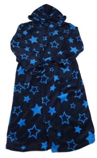 Tmavomodrý plyšový župan s modrými hviezdičkami a kapucňou F&F