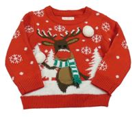 Červeno-biely sveter so sobom a blikátkem F&F