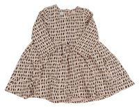 Svetloružová -čierne vzorované teplákové šaty miniclub