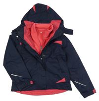 3v1 - Tmavomodro-jahodová šušťáková funkčná celoroční bunda s odopínacíá kapucňou TCM