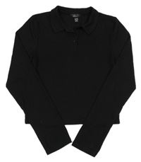 Čierne rebrované crop tričko s golierikom New Look