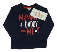 Nové - tmavomodré triko s nápisy a hvězdičkami dopodopo