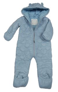 Světlemodrá prošívaná šusťáková zimní kombinéza s hvězdičkami a nášivkou a kapucí s oušky RIVER ISLAND