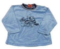 Modrá melírovaná zamatová mikina s medvedíkom