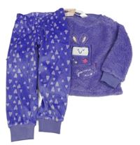 Nové - tmavofialové chlupato/plyšové pyžama so zajačikom a srdiečkami Lily & Dan