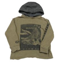 Hnědokhaki melírované mikinotriko s dinosaurom a kapucňou Next