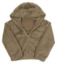 Hnědošedá kožešinová podšitá crop bunda s kapucí Nutmeg