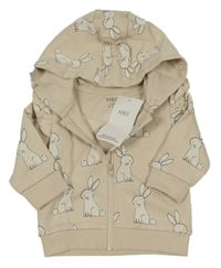 Nové - světlebéžová propínací mikina s králíčky a volánky a kapucí M&S