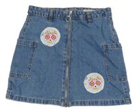 Modrá cargo rifľová prepínaci sukňa s lebkami DENIM365