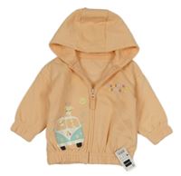 Nové - světleoranžová propínací mikina s autobusem a žirafami a kapucí St. Bernard