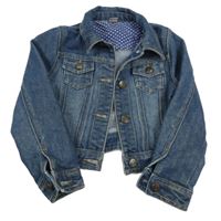 Modrá rifľová crop bunda s golierikom TU