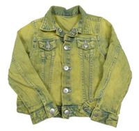 Žlto-modrá plesňová rifľová crop bunda s golierikom Denim