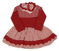 Červeno-biele vzorované vlnené šaty s volánikmi Foque