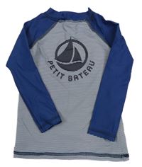 Tmavomodro-bílé pruhované UV triko s lodí a logem PETIT BATEAU