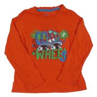 Červené tričko so skateboardom a príšerkou a nápismi lupilu