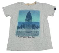 Svetlosivé melírované tričko so surfom a palmami a nápisom LEMON BERET