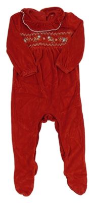 Červený sametový overal s kytičkami a volánkem F&F