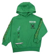 Tmavozelená mikina s Minecraft a kapucí 