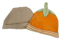 2x - Čepice - Béžová vzorovaná, oranžovo-zelená zamatová - tekvica Originals