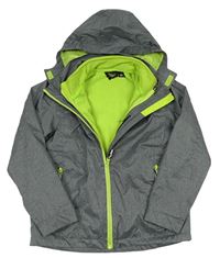 3v1 sivá šušťáková funkčná celoroční bunda s kapucí + Zelená fleecová mikina Crivi