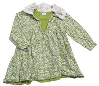 Zelené kvetované bavlnené šaty s golierikom Next