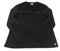 Černý třpytivý svetr s perličkami OVS 