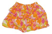 Oranžovo-zeleno-ružová vzorovaná sukňa s volánikom Primark