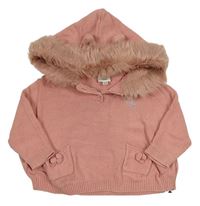 Starorůžový oversize svetr s kapucí s kožešinou River Island